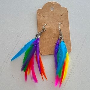 Handmade Rainbow Feather Earrings 🌈